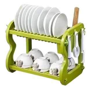 2 tier dish drying rack with cutlery hooks & cup holder
